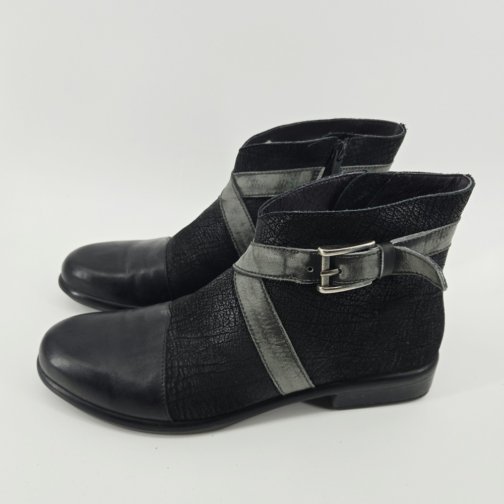Naot Boots Womens 11 Boreas Ankle Bootie Casual Side Zip Black Leather Buckled